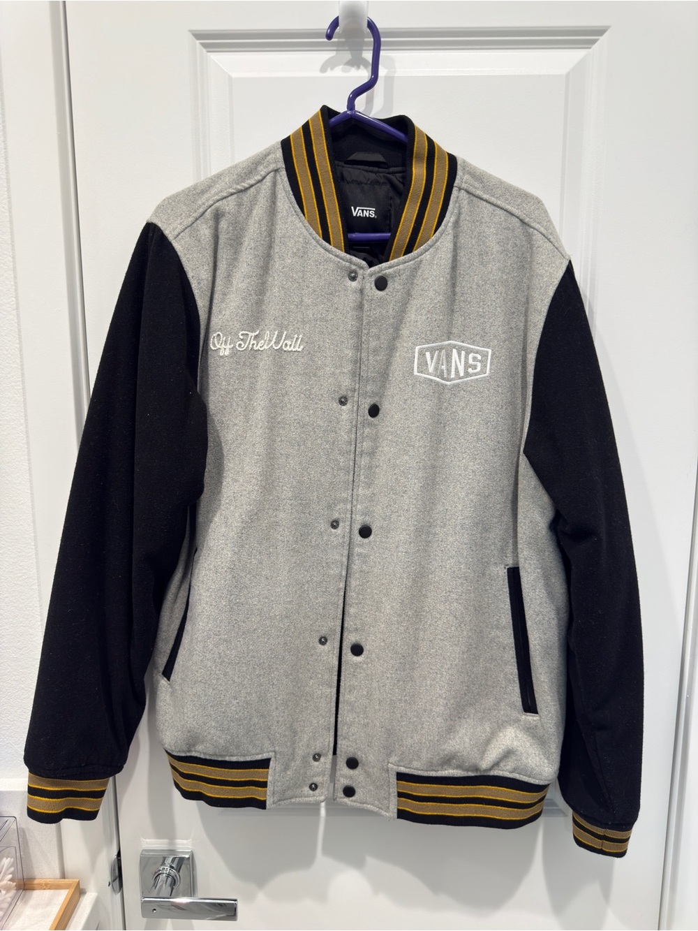 Vans Gray and Black Varsity Jacket with Yellow Trim